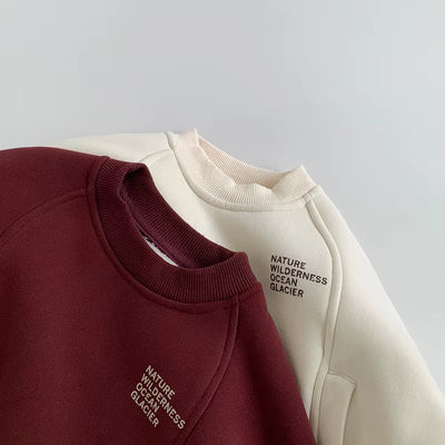 New Winter Kids Hoodie 1-6T Cute Letter Girls Fleece Padded Pullover Simple Warm Thicken Children Outwear Tops