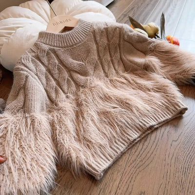 Girls Autumn Winter Sweater 2024 New Girls Baby Korean Fashion Outerwear Solid Color Design Versatile Loose Girls Top