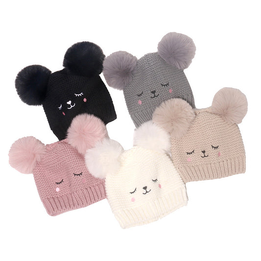 Winter Double Fur Ball Woolen Cap