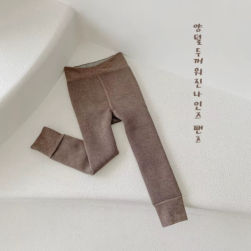 Kids Pants Solid Girls Tights Fur Lining Pantyhose High Elastic Girl Skinny Leggings for 3-12Y