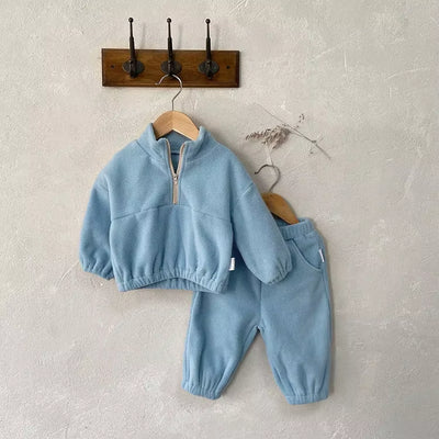 New Autumn Baby Sports Suit Toddler Fleece Solid Color Hoodies Suit Infant Outfit 2PCS