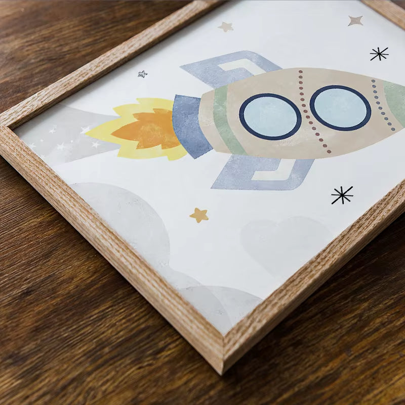 Sun Rainbow Moon Stars Planet Rocket Cartoon Explore Wall Art Canvas Painting Posters and Prints Pictures Baby Kids Room Decor