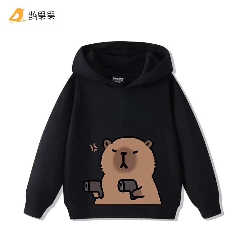 Children'S Cartoon Fun Capybara Print Casual Hooded Sweatshirt Boys Girls Fall and Winter Outdoor Comfortable Warm Hoodie