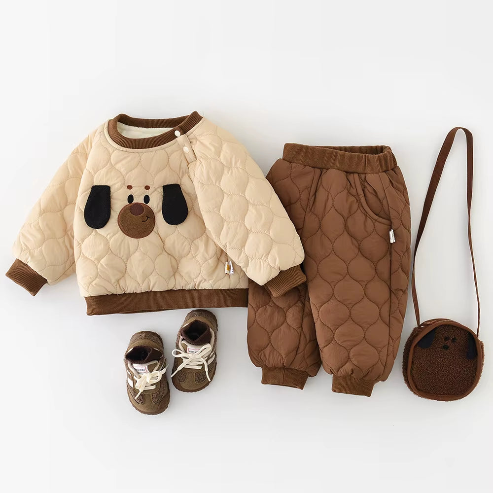 Winter Baby Clothes Set 6M-3Y Cartoon Bear Girls Infant Thicken Hoodie +Pants Fleece Padded Loose Toddler Outfit 2PCS