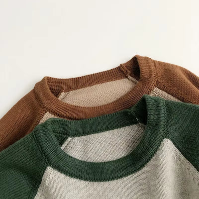 1-6Y Spring and Autumn Children'S Sweaters Boy Kintted Long Sleeve T-Shirt Girl Retro Patchwork Pullover Kid'S Clothing