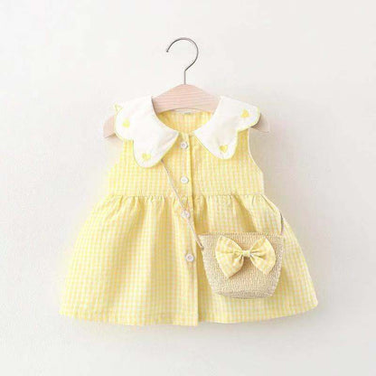 Girls' Summer Plaid Love-shape Print Dress