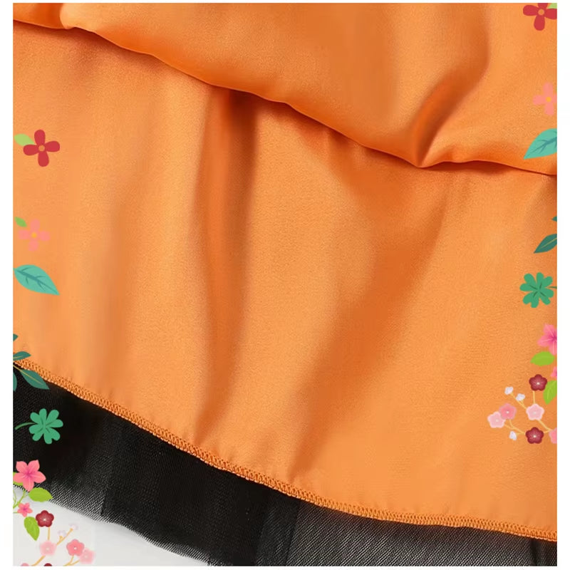 Halloween Disguised Fancy Girl Pumpkin Print Witch Princess Dress Masquerade Party Performance Clothing Cosplay