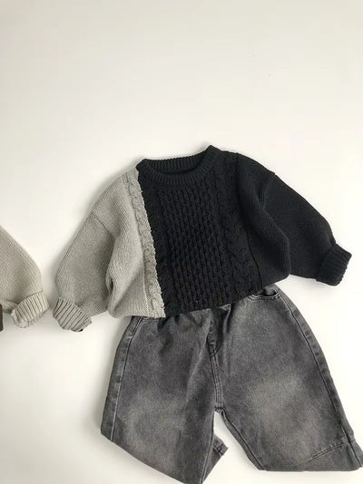 New Autumn Kid'S Sweater 1-6Y Boys Trendy Patchwork Sweater Girls Knitted Pullover Children'S Loose Knitwear