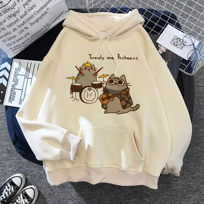 Women'S Cat Hooded Sweatshirt 2024 Cartoon Costume Korean Harajuku Kawai Style Oversized