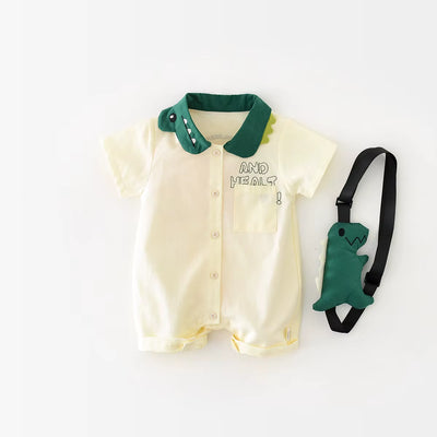 0-2Y Summer Baby Boys Clothes Single Breast Rompers Cartoon Dinosaur Jumpsuits Toddler Outfit with Bag