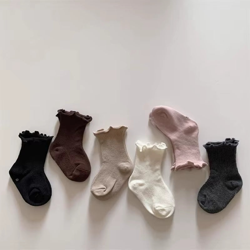 5 Pairs/Lot  New Spring Baby Socks Kids Cute Solid Color in Tube Socks Children Girls Socks