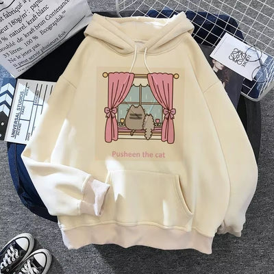 Women'S Cat Hooded Sweatshirt 2024 Cartoon Costume Korean Harajuku Kawai Style Oversized