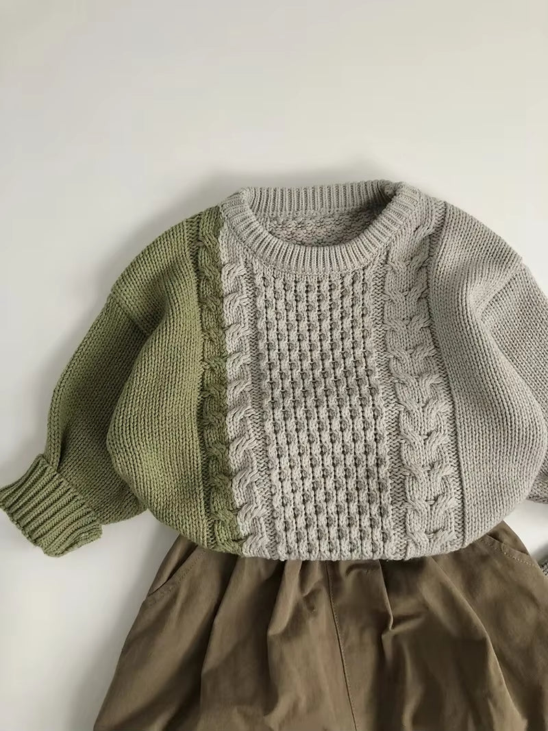New Autumn Kid'S Sweater 1-6Y Boys Trendy Patchwork Sweater Girls Knitted Pullover Children'S Loose Knitwear