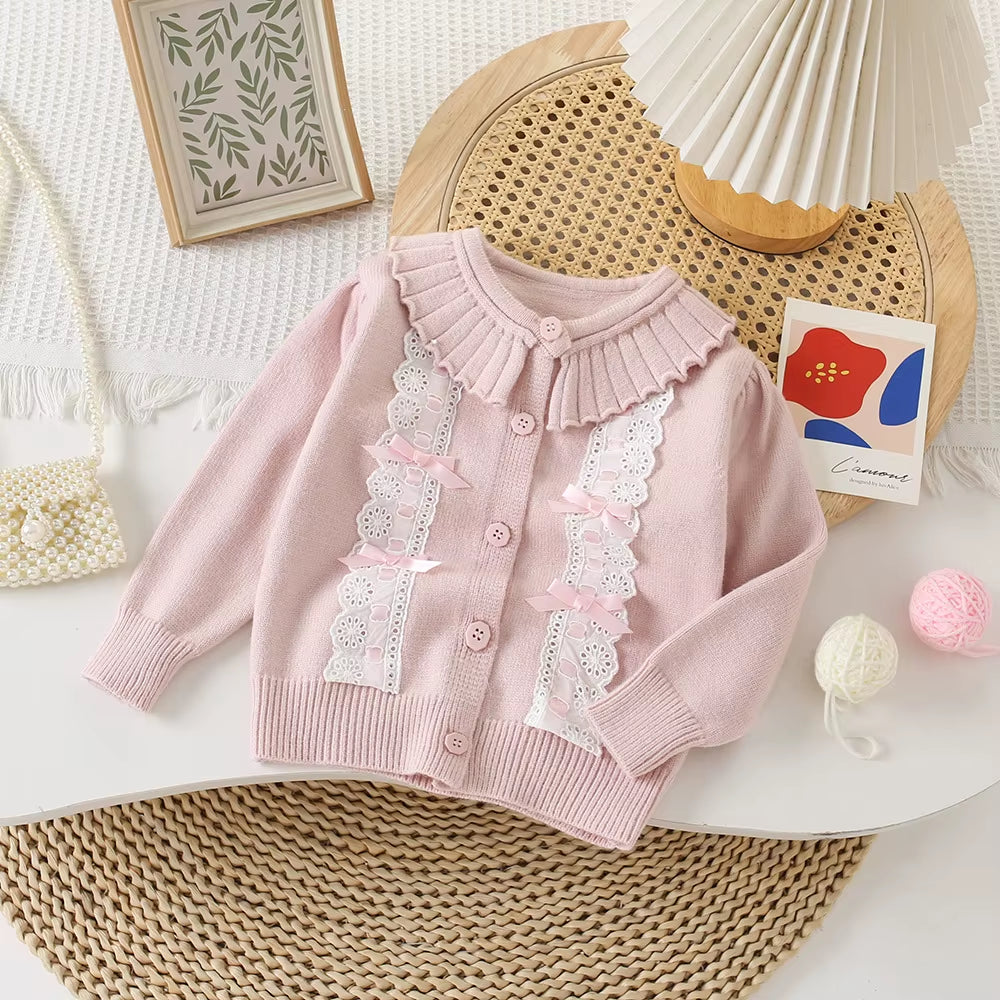 Autumn Children Girls Sweater Loose Solid Single Breasted Infant Babys Girls Knitwear Floral Embroidery Toddler Girls Cardigan