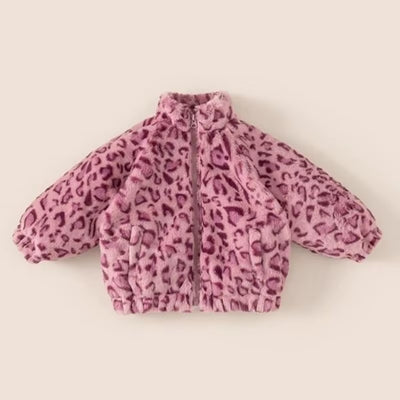 New Children'S Sweater Jacket, Girls' Winter Stylish Leopard Print Top, Baby with Plush and Thickened